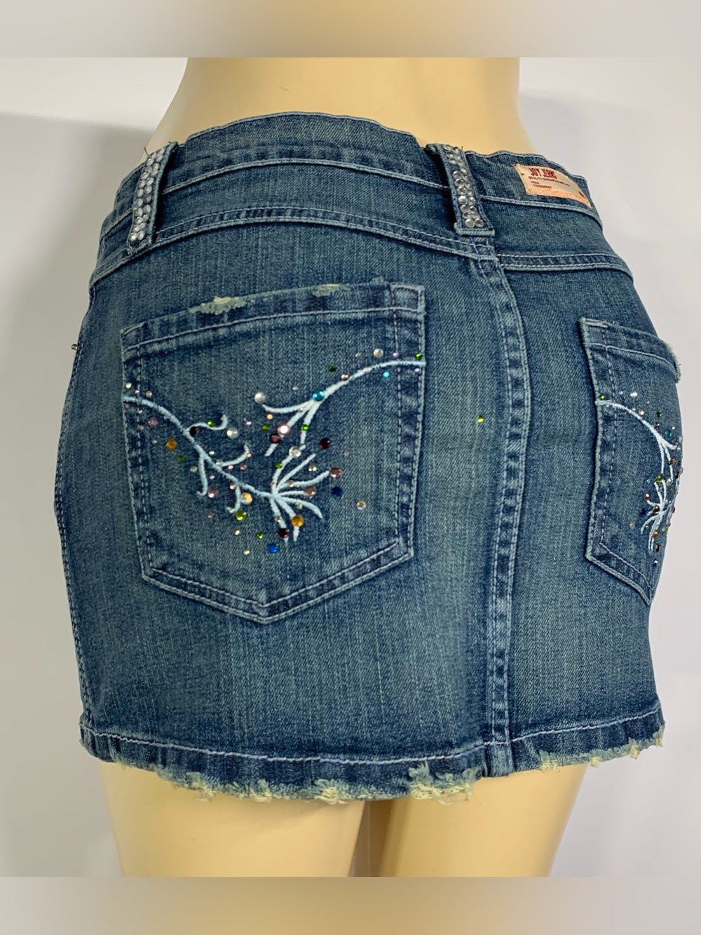 Y2K Joy Jeans Rhinestone Denim Mini Skirt Low Rise Jean Skirt Sz 11 Fits M Best